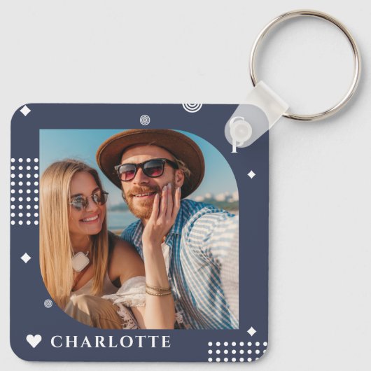 Monogram Naam Foto Trendy Simple Modern Sleutelhanger (Achterkant)