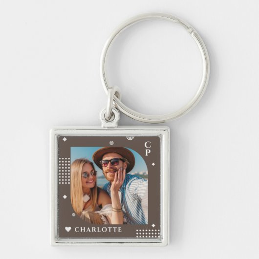 Monogram Naam Foto Trendy Simple Modern Sleutelhanger (Voorkant)