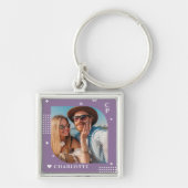 Monogram Naam Foto Trendy Simple Modern Sleutelhanger (Voorkant)