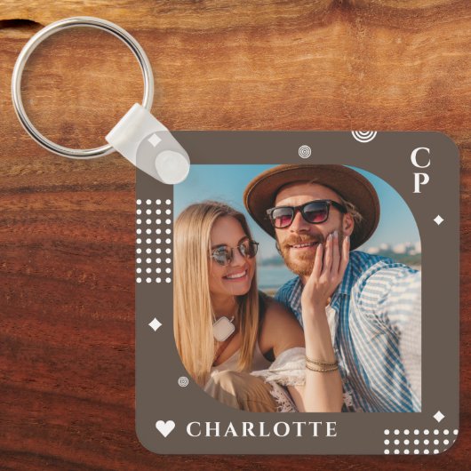 Monogram Naam Foto Trendy Simple Modern Sleutelhanger (Voorkant)