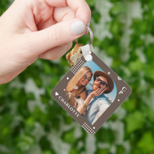 Monogram Naam Foto Trendy Simple Modern Sleutelhanger