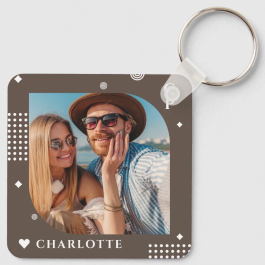 Monogram Naam Foto Trendy Simple Modern Sleutelhanger (Achterkant)