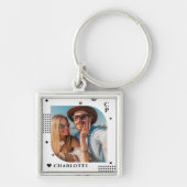 Monogram Naam Foto Trendy Simple Modern Sleutelhanger (Voorkant)