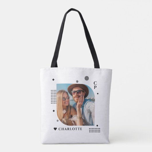 Monogram Naam Foto Trendy Simple Modern Tote Bag (Achterkant)