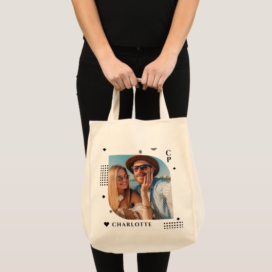 Monogram Naam Foto Trendy Simple Modern Tote Bag (Voorkant (product))