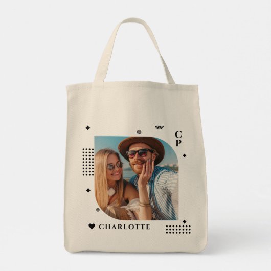 Monogram Naam Foto Trendy Simple Modern Tote Bag (Achterkant)