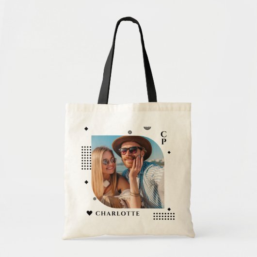 Monogram Naam Foto Trendy Simple Modern Tote Bag (Voorkant)