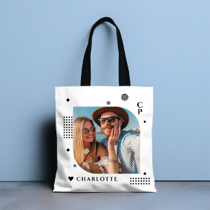 Monogram Naam Foto Trendy Simple Modern Tote Bag