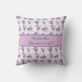 Monogram Naam geboorte Stats Paars Pink Floral Kussen (Achterkant)