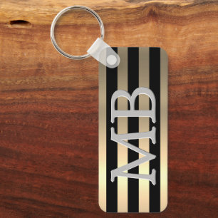 Monogram & naam, geel goud geborsteld staal zwarte sleutelhanger