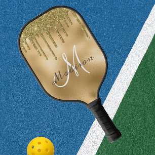 Monogram Naam Geel goud Glitter uiterlijk Pickleball Paddle