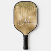 Monogram Naam Geel goud Glitter uiterlijk Pickleball Paddle (Voorkant)