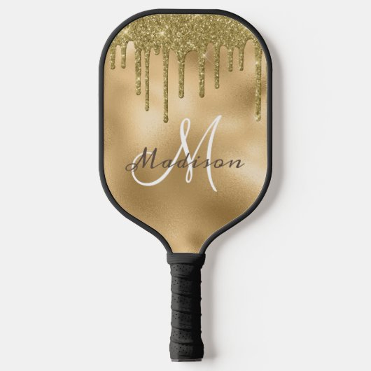 Monogram Naam Geel goud Glitter uiterlijk Pickleball Paddle (Voorkant)