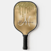 Monogram Naam Geel goud Glitter uiterlijk Pickleball Paddle (Achterkant)