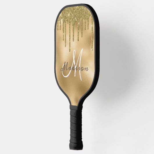Monogram Naam Geel goud Glitter uiterlijk Pickleball Paddle (Links)