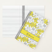 Monogram naam geel grijs wit bloem bloemen  notitieboek (Binnen)