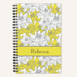 Monogram naam geel grijs wit bloem bloemen  notitieboek