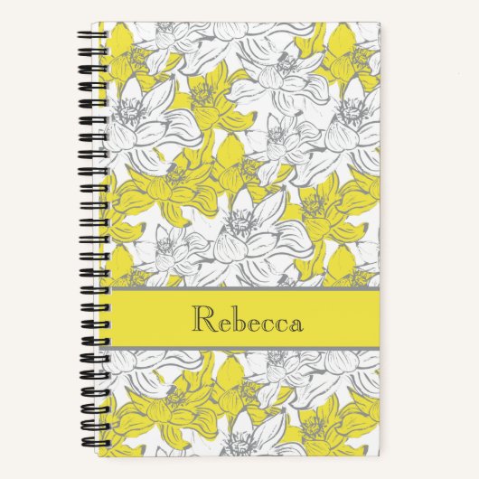 Monogram naam geel grijs wit bloem bloemen  notitieboek (Voorkant)