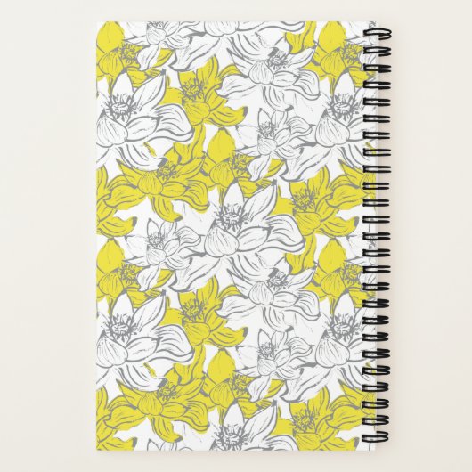 Monogram Naam Geel Grijs Wit Bloemen Notitieboek (Achterkant)