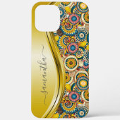 Monogram Naam Geel Retro Abstract Patroon Case-Mate iPhone Case (Achterkant)