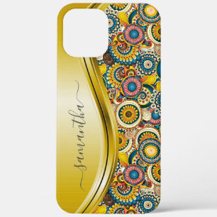 Monogram Naam Geel Retro Abstract Patroon Case-Mate iPhone Case