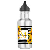 Monogram Naam Gele Bloem Zwarte Streep Waterfles (Links)