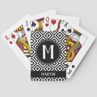 Monogram Naam Geometrisch Zwart & Wit Patroon Pokerkaarten