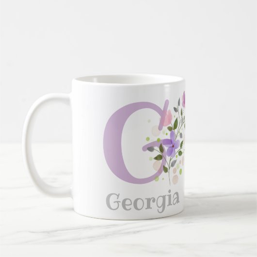 Monogram & naam Georgia bloempatroon Koffiemok (Links)