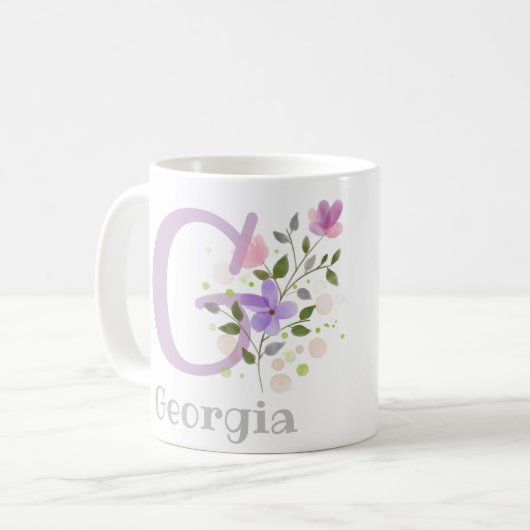 Monogram & naam Georgia Floral Pattern Koffiemok (Voorkant links)