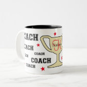 Monogram naam gepersonaliseerd voor sport coach tweekleurige koffiemok (Voorkant links)