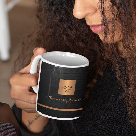 Monogram naam gepersonaliseerd zwart goudelegant koffiemok