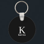 Monogram naam gepersonaliseerd zwarte elegant mode sleutelhanger<br><div class="desc">Moderne mannen monogrammed stijlvolle sleutelhanger met zwart-wit script (verwisselbare kleuren).          Personaliseer het met naam en de brief van het initiaal. Het kan een klassiek geschenk zijn voor een vriend,  echtgenoot,  vader,  oom op zijn verjaardag,  Kerstmis,  of enige andere verjaardag of gelegenheid.</div>