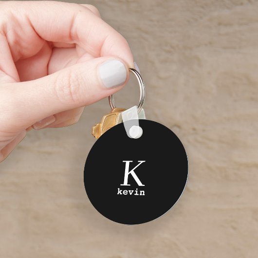 Monogram naam gepersonaliseerd zwarte elegant mode sleutelhanger