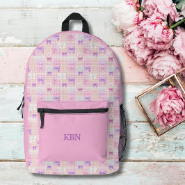 Monogram Naam Gingham Coquette Strikjes Roze Meisj Bedrukte Rugzak