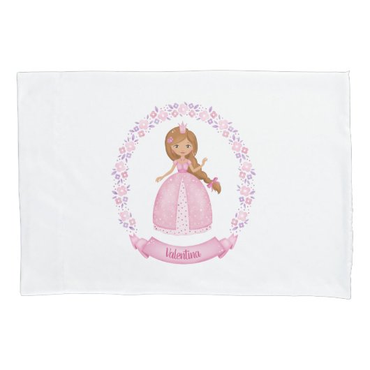 Monogram Naam Girl Pink Princess Kussensloop (Voorkant)