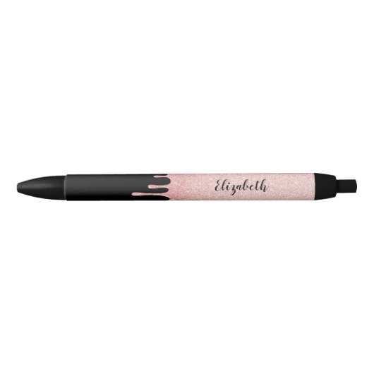 Monogram naam Girly Pink Driving glitter Zwarte Inkt Pen (Voorkant)