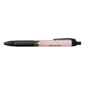 Monogram naam Girly Pink Driving glitter Zwarte Inkt Pen (Bovenkant)