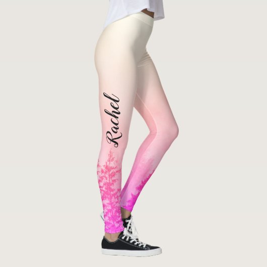 Monogram Naam Girly Pink Trees Natuur Wit Leggings (Rechts)