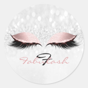 Monogram naam Glitter Pink Eye Lash Girl 16 Silver Ronde Sticker