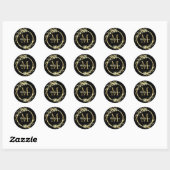 Monogram naam Gold Black met kerstmis Ronde Sticker (Vel)