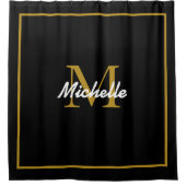 Monogram naam Gold Black White Aangepaste kleuren Douchegordijn (Voorkant)