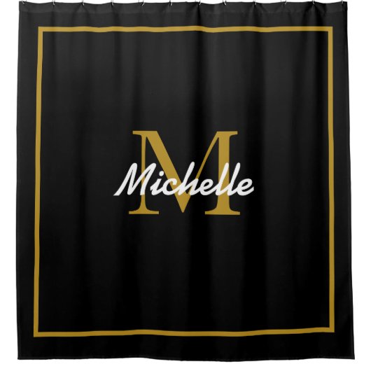 Monogram naam Gold Black White Aangepaste kleuren Douchegordijn (Voorkant)