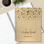 Monogram naam Gold Glitter Stars 2023 Planner<br><div class="desc">Deze stijlvolle ontwerper is versierd met het druppelen van faux gouden sterren op een gouden glitterachtergrond. Eenvoudig aan te passen met jouw naam,  monogram en jaar.</div>