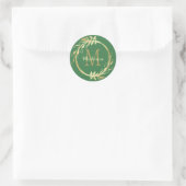Monogram naam Gold Green Kerstmis Wreate Ronde Sticker (Tas)