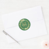 Monogram naam Gold Green Kerstmis Wreate Ronde Sticker (Envelop)
