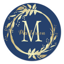 Monogram naam Gold Navy Blue Kerstmis Wreate