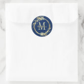 Monogram naam Gold Navy Blue Kerstmis Wreate Ronde Sticker (Tas)