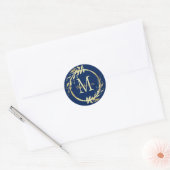 Monogram naam Gold Navy Blue Kerstmis Wreate Ronde Sticker (Envelop)