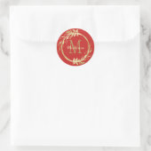 Monogram naam Gold Red Kerstmis Wreate Ronde Sticker (Tas)