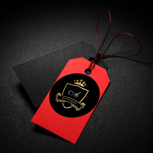 Monogram naam Gold Royal Wedding Ornamental Classy Ronde Sticker